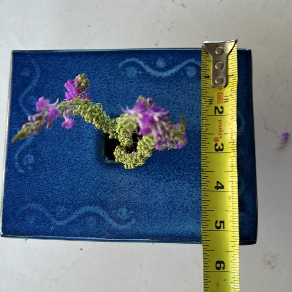 Charming modern cobalt blue flower pottery vase with built-in flower frog. - Picture 11 of 12